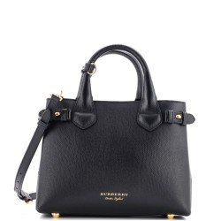 Banner Tote Leather and House Check Canvas Small