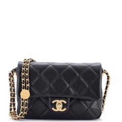 Twist Your Buttons Flap Bag Quilted Caviar Small