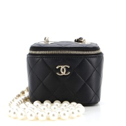 Vanity Case with Pearl Chain Quilted Lambskin Mini