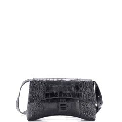 Hourglass Sling Shoulder Bag Crocodile Embossed Leather Small