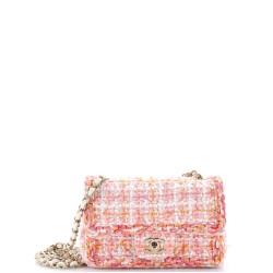 Classic Single Flap Bag Braided Quilted Tweed with Sequins Mini