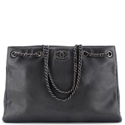 Woven Chain Shopping Tote Caviar Large