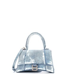 Hourglass Top Handle Bag Denim Printed Leather Small