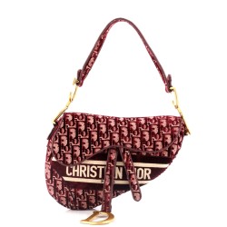 Saddle Handbag Logo Embroidered Oblique Velvet Medium