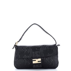 Baguette Bag Logo Embossed Leather Small
