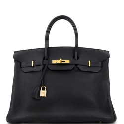 Birkin Handbag Noir Clemence with Gold Hardware 35