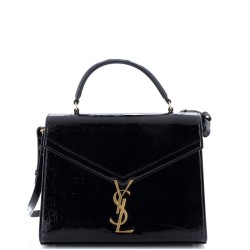 Cassandra Top Handle Bag Crocodile Embossed Leather Medium