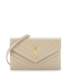 Classic Monogram Wallet on Chain Matelasse Chevron Leather Small