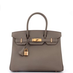 Birkin Handbag Grey Epsom with Rose Gold Hardware 30