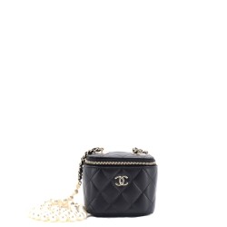 Vanity Case with Pearl Chain Quilted Lambskin Mini