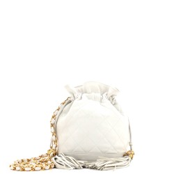 Vintage Drawstring Bucket Bag Quilted Lambskin Small
