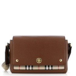 Note Crossbody Bag Leather with Vintage Check Canvas Medium