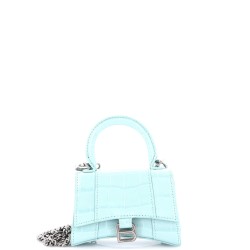 Hourglass Top Handle Bag Crocodile Embossed Leather Mini