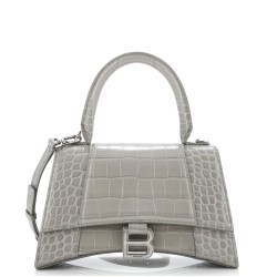 Hourglass Top Handle Bag Crocodile Embossed Leather Small