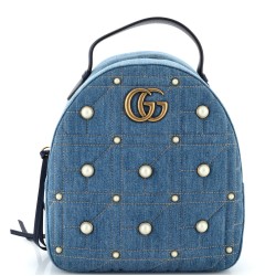 Pearly GG Marmont Backpack Embellished Matelasse Denim Small