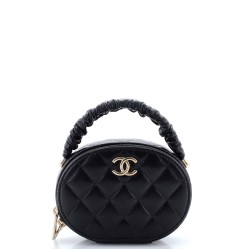 CC Ruched Oval Top Handle Quilted Lambskin Mini