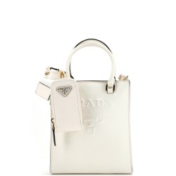 Lux Embossed Logo Tote Saffiano Leather Small