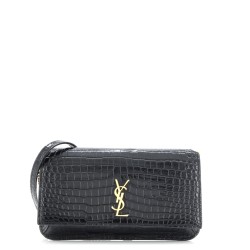 Classic Monogram Phone Holder Shoulder Bag Crocodile Embossed Leather