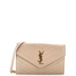 Classic Monogram Wallet on Chain Matelasse Chevron Leather Small