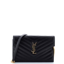 Classic Monogram Wallet on Chain Matelasse Chevron Leather Small