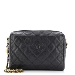Vintage Diamond CC Camera Shoulder Bag Quilted Caviar Medium