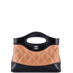 31 Shopping Bag Clutch with Chain Quilted Shiny Crumpled Calfskin Small