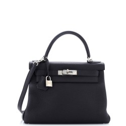 Kelly Handbag Noir Togo with Palladium Hardware 28