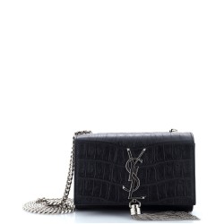 Classic Monogram Tassel Crossbody Bag Crocodile Embossed Leather Small