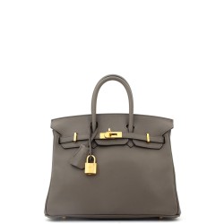 Birkin Handbag Grey Swift with Gold Hardware 25