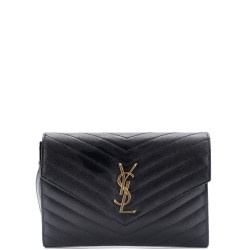 Classic Monogram Envelope Wristlet Clutch Matelasse Chevron Leather