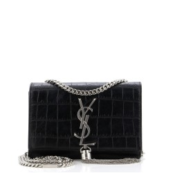 Classic Monogram Tassel Crossbody Bag Crocodile Embossed Leather Small