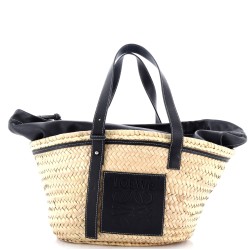 Basket Tote Raffia with Leather Trim Large