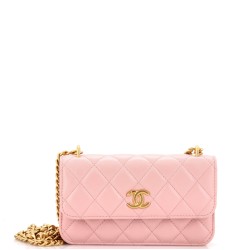 Sweet Camellia Flap Phone Holder with Chain Quilted Lambskin