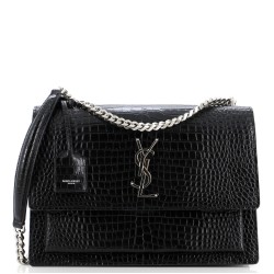 Sunset Crossbody Bag Crocodile Embossed Leather Large