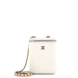 Vertical Classic Vanity Case with Chain Quilted Caviar Small