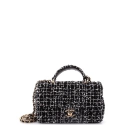 Classic Single Flap Top Handle Bag Quilted Tweed with Sequins Mini