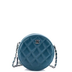 Round Clutch with Chain Quilted Lambskin Mini