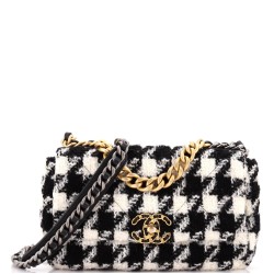 19 Flap Bag Quilted Houndstooth Tweed and Ribbon Medium