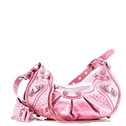 Le Cagole Giant Studs Shoulder Bag Crocodile Embossed Leather with Crystals Small