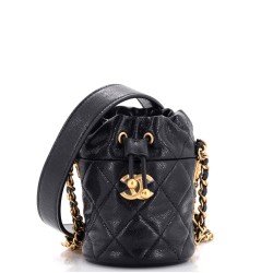 Twist Your Buttons Drawstring Bucket Bag Quilted Caviar Mini