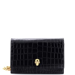 Skull Chain Crossbody Bag Crocodile Embossed Leather Mini