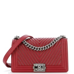 Boy Flap Bag Chevron Calfskin with Micro Chain Detail Old Medium