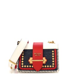 Cahier Crossbody Bag Embellished Denim and Leather Small