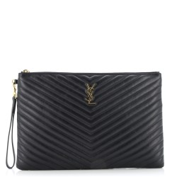 Classic Monogram Wristlet Pouch Matelasse Chevron Leather Large