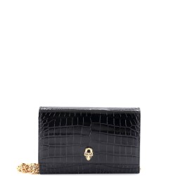 Skull Chain Crossbody Bag Crocodile Embossed Leather Mini