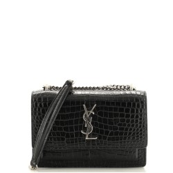 Sunset Chain Wallet Crocodile Embossed Leather