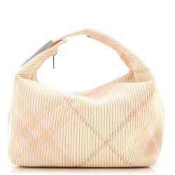 Peg Handle Bag Knit Check Fabric Medium