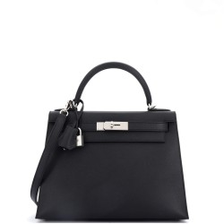 Kelly Handbag Noir Epsom with Palladium Hardware 28