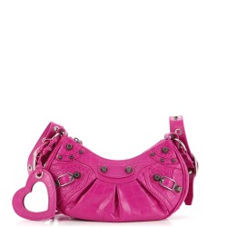 Le Cagole Giant Studs Shoulder Bag Crocodile Embossed Leather XS