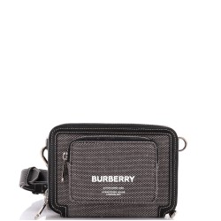 Logo Front Pocket Zip Around Crossbody Canvas with Leather